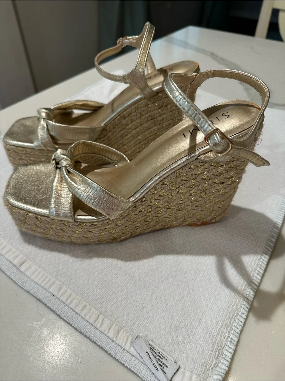 SIMMI Gold Knotted Espadrille Platform Sandals
